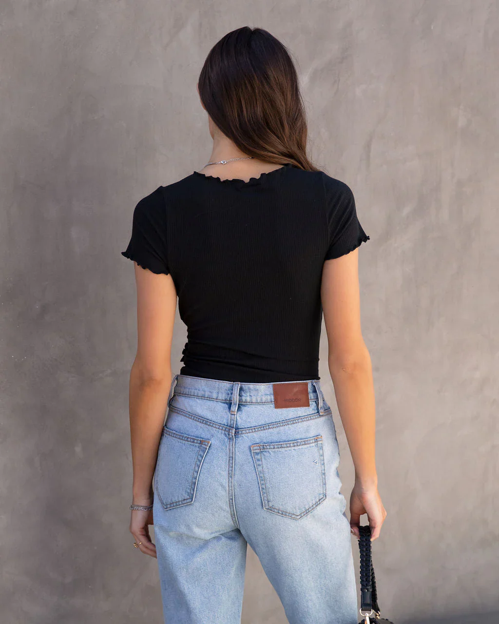 Andrea Ribbed Lettuce Hem Bodysuit