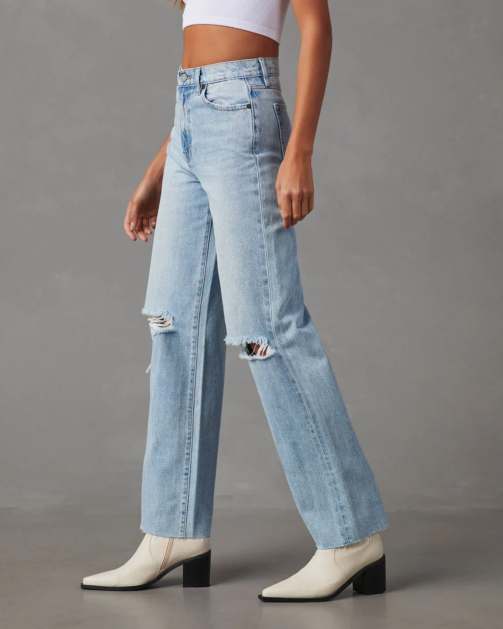 Quinn Distressed High Rise Straight Jeans