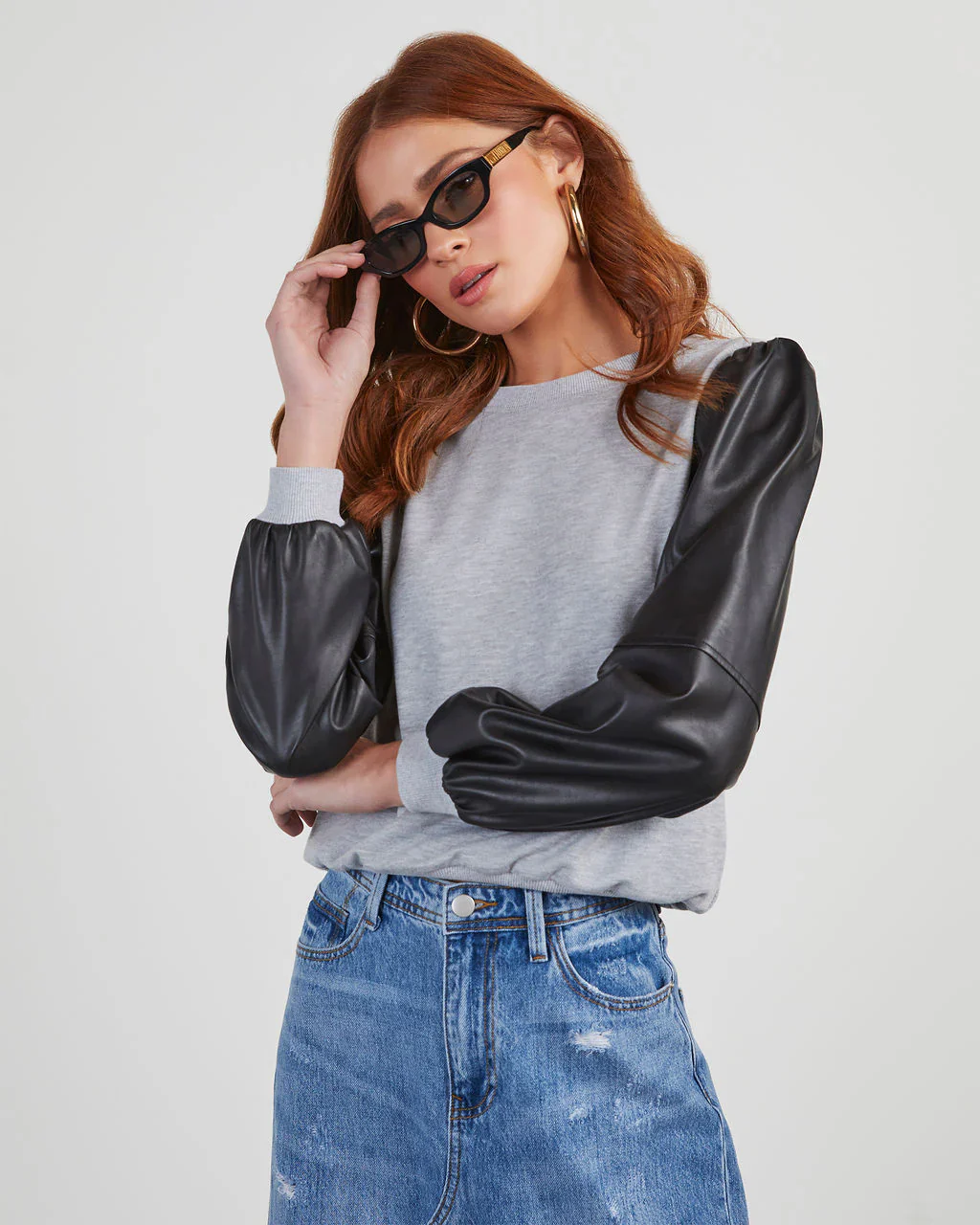 Bronx Faux Leather Contrast Sweatshirt