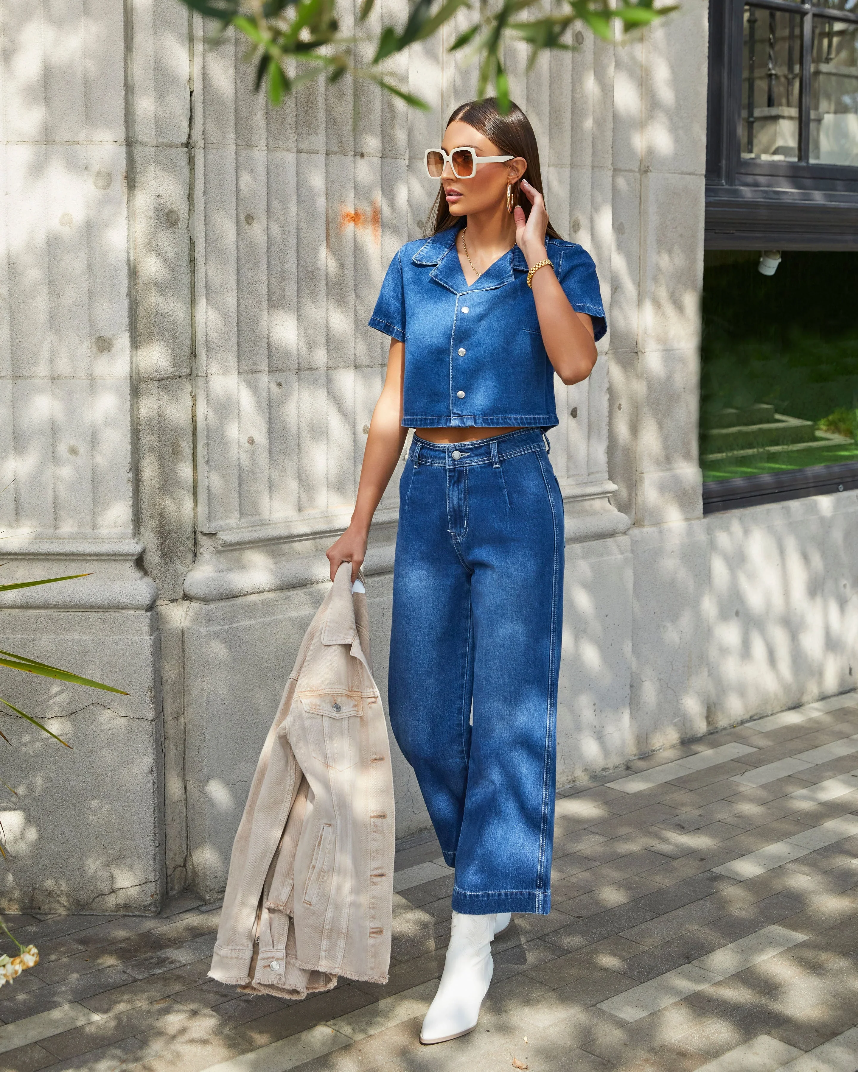 Amir Wide Leg Denim Trousers - Dark Wash